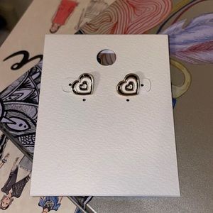 Mini Juju Heart Stud Earrings Gold ,White & Black